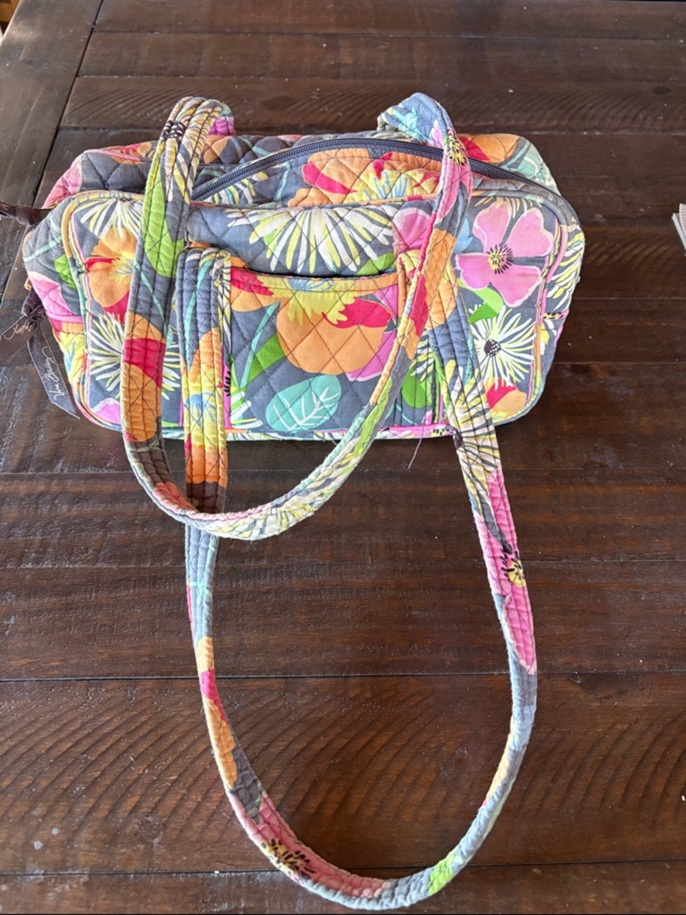 Vera Bradley Quilted Floral Shoulder Bag in Gray with Multicolor Flowers